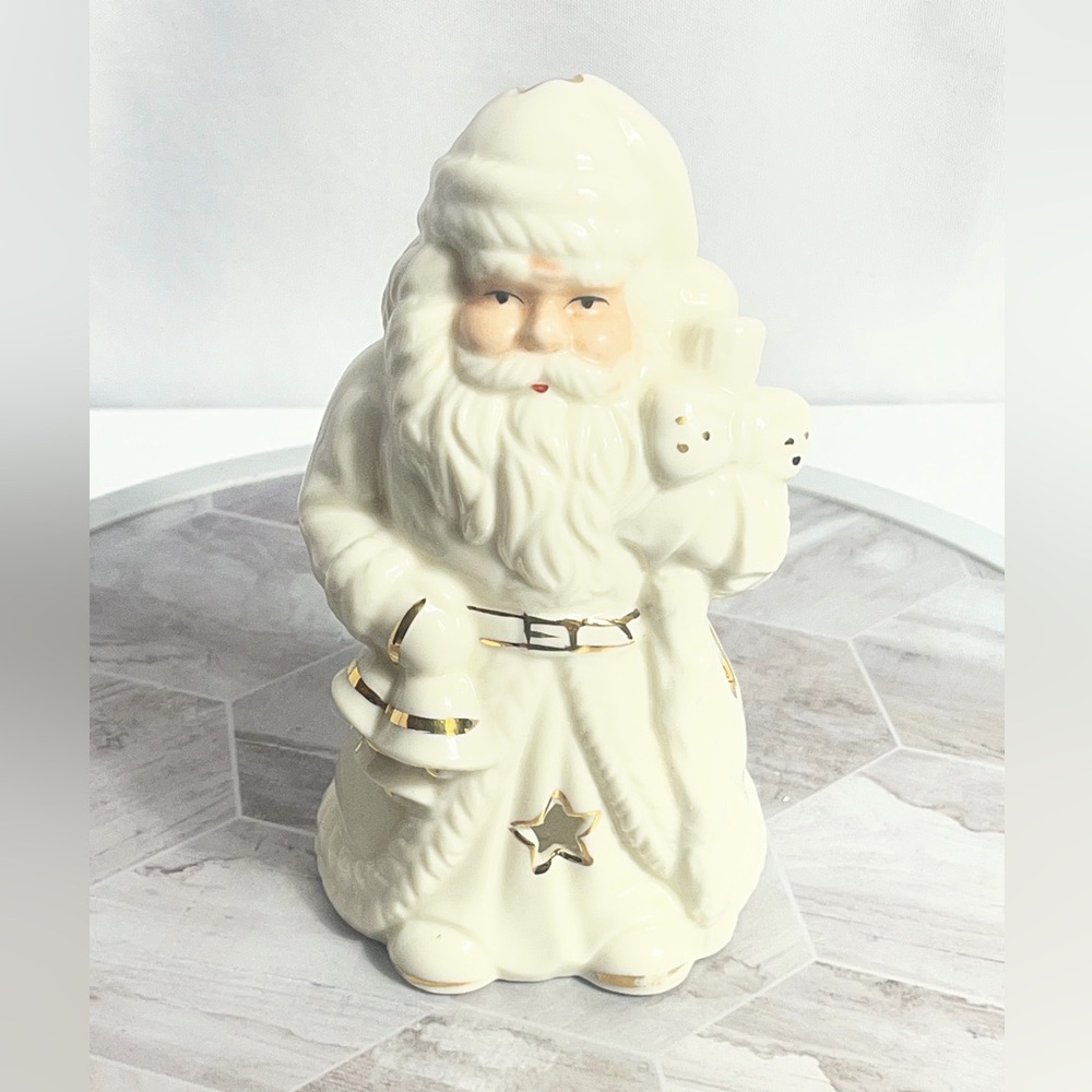 White Ceramic Santa Luminary Candle Holder Star Cutouts Christmas Decor